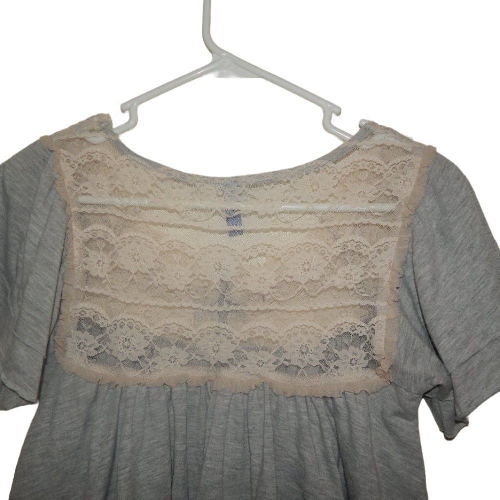 FREE PEOPLE women's x-small XS grey cream cottagecore lace back blouse shirt top - Picture 10 of 13